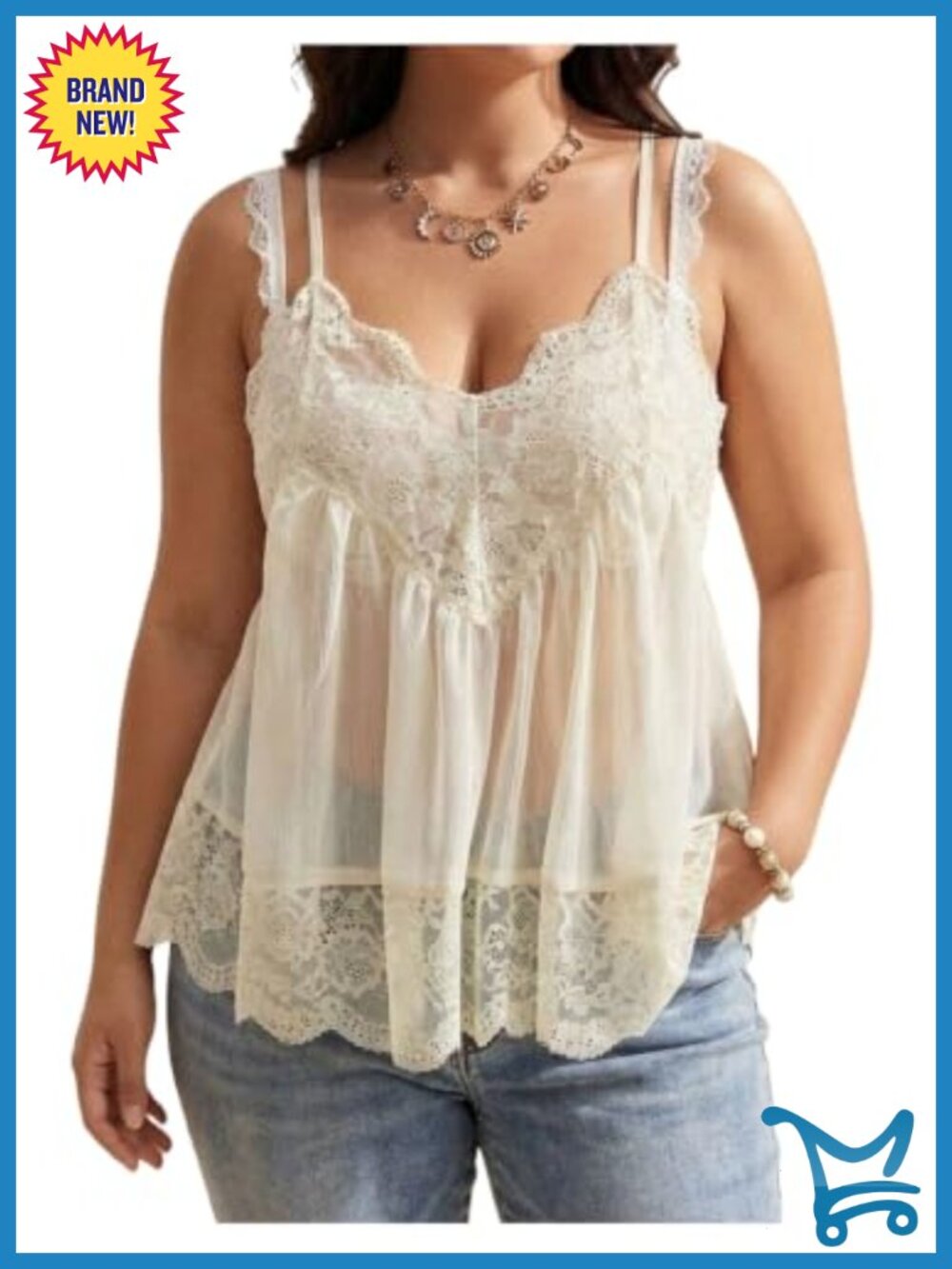 SOLY HUX Women's Plus Size Lace Babydoll Cami Sheer V Neck Spaghetti Strap